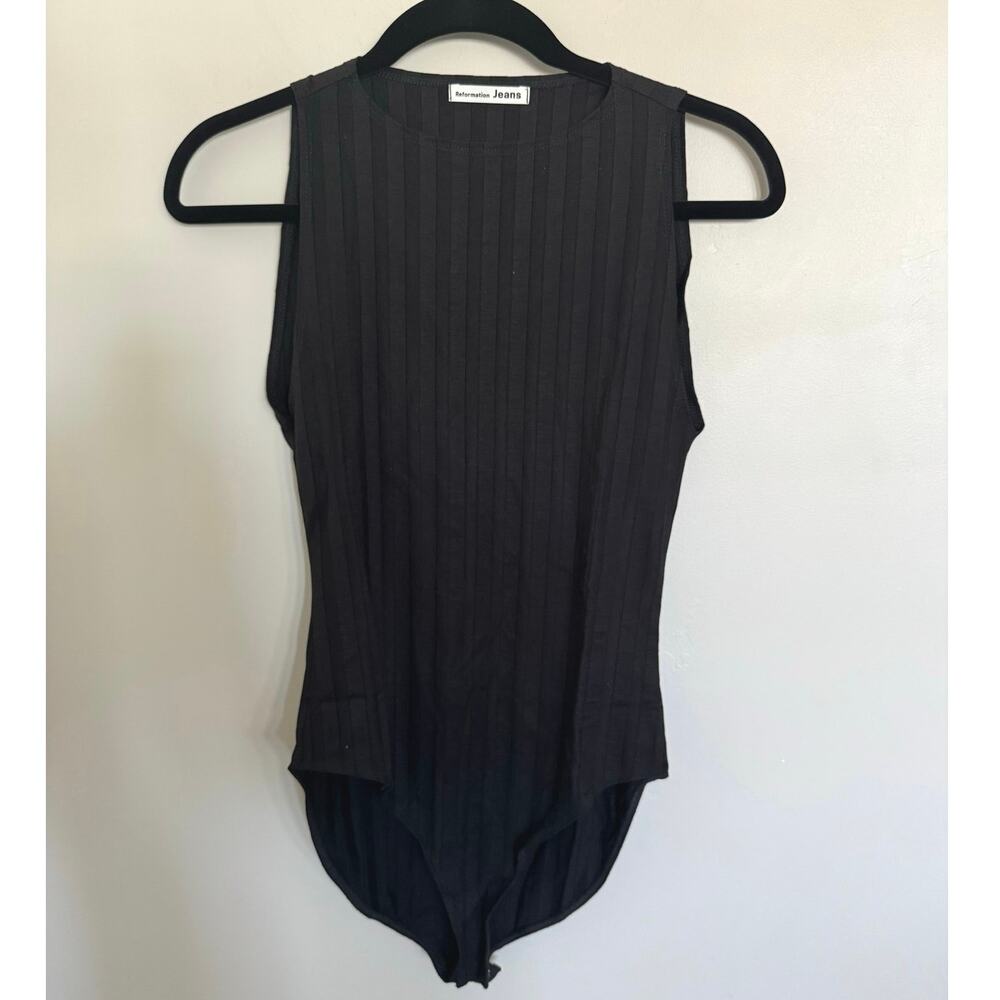 NWOT Reformation Wide-Rib Sleeveless Knit Bodysuit in Black SZ M